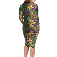 Hawaii Mardi Gras Long Sleeve Bodycon Dress Tropical Flowers Glitter Style LT05 - Polynesian Pride