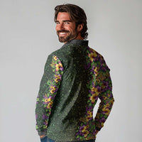 Hawaii Mardi Gras Long Sleeve Polo Shirt Tropical Flowers Glitter Style LT05 - Polynesian Pride
