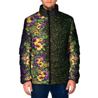 Hawaii Mardi Gras Padded Jacket Tropical Flowers Glitter Style LT05 Men Black - Polynesian Pride