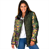 Hawaii Mardi Gras Padded Jacket Tropical Flowers Glitter Style LT05 Women Black - Polynesian Pride
