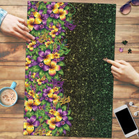 Hawaii Mardi Gras Puzzle Tropical Flowers Glitter Style LT05 Black - Polynesian Pride