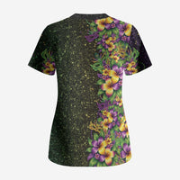 Hawaii Mardi Gras Scrub Top Tropical Flowers Glitter Style LT05 - Polynesian Pride