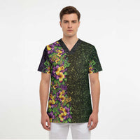Hawaii Mardi Gras Scrub Top Tropical Flowers Glitter Style LT05 - Polynesian Pride