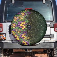 Hawaii Mardi Gras Spare Tire Cover Tropical Flowers Glitter Style LT05 Black - Polynesian Pride
