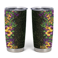 Hawaii Mardi Gras Tumbler Cup Tropical Flowers Glitter Style LT05 Black - Polynesian Pride