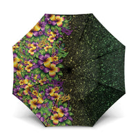 Hawaii Mardi Gras Umbrella Tropical Flowers Glitter Style LT05 One Size Folded 11.42 inch Opened Diameter 37.4 inch Black - Polynesian Pride