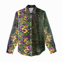 Hawaii Mardi Gras Women Casual Shirt Tropical Flowers Glitter Style LT05 - Polynesian Pride