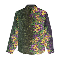 Hawaii Mardi Gras Women Casual Shirt Tropical Flowers Glitter Style LT05 - Polynesian Pride