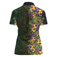 Hawaii Mardi Gras Women Polo Shirt Tropical Flowers Glitter Style LT05 - Polynesian Pride