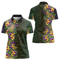 Hawaii Mardi Gras Women Polo Shirt Tropical Flowers Glitter Style LT05 - Polynesian Pride