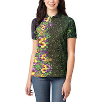 Hawaii Mardi Gras Women Polo Shirt Tropical Flowers Glitter Style LT05 - Polynesian Pride