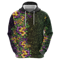 Hawaii Mardi Gras Zip Hoodie Tropical Flowers Glitter Style LT05 - Polynesian Pride