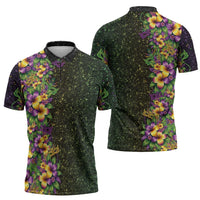 Hawaii Mardi Gras Zipper Polo Shirt Tropical Flowers Glitter Style LT05 - Polynesian Pride