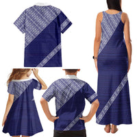 Tonga Queen Salote College Family Matching Tank Maxi Dress and Hawaiian Shirt 100 Years Anniversary Navy Color
