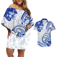 Polynesia Paisley Couples Matching Off Shoulder Short Dress and Hawaiian Shirt Mix Navy Polynesian Pattern LT05 Navy - Polynesian Pride