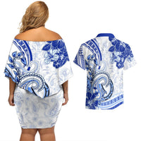 Polynesia Paisley Couples Matching Off Shoulder Short Dress and Hawaiian Shirt Mix Navy Polynesian Pattern LT05 - Polynesian Pride