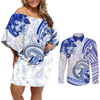 Polynesia Paisley Couples Matching Off Shoulder Short Dress and Long Sleeve Button Shirt Mix Navy Polynesian Pattern LT05 Navy - Polynesian Pride