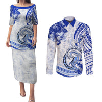Polynesia Paisley Couples Matching Puletasi and Long Sleeve Button Shirt Mix Navy Polynesian Pattern LT05 Navy - Polynesian Pride