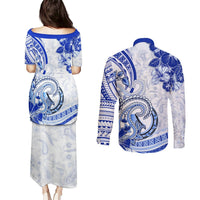 Polynesia Paisley Couples Matching Puletasi and Long Sleeve Button Shirt Mix Navy Polynesian Pattern LT05 - Polynesian Pride