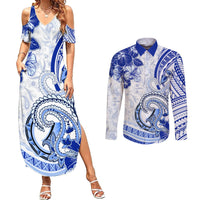 Polynesia Paisley Couples Matching Summer Maxi Dress and Long Sleeve Button Shirt Mix Navy Polynesian Pattern LT05 Navy - Polynesian Pride