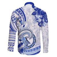 Polynesia Paisley Family Matching Off Shoulder Long Sleeve Dress and Hawaiian Shirt Mix Navy Polynesian Pattern LT05 - Polynesian Pride
