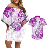 Polynesia Paisley Couples Matching Off Shoulder Short Dress and Hawaiian Shirt Mix Pink Polynesian Pattern LT05 Pink - Polynesian Pride