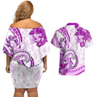 Polynesia Paisley Couples Matching Off Shoulder Short Dress and Hawaiian Shirt Mix Pink Polynesian Pattern LT05 - Polynesian Pride