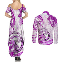 Polynesia Paisley Couples Matching Summer Maxi Dress and Long Sleeve Button Shirt Mix Pink Polynesian Pattern LT05 - Polynesian Pride
