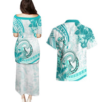 Polynesia Paisley Couples Matching Puletasi and Hawaiian Shirt Mix Teal Polynesian Pattern LT05 - Polynesian Pride