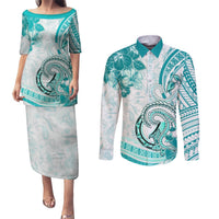 Polynesia Paisley Couples Matching Puletasi and Long Sleeve Button Shirt Mix Teal Polynesian Pattern LT05 Teal - Polynesian Pride