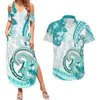 Polynesia Paisley Couples Matching Summer Maxi Dress and Hawaiian Shirt Mix Teal Polynesian Pattern LT05 Teal - Polynesian Pride