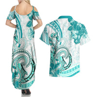 Polynesia Paisley Couples Matching Summer Maxi Dress and Hawaiian Shirt Mix Teal Polynesian Pattern LT05 - Polynesian Pride