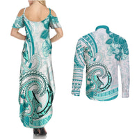 Polynesia Paisley Couples Matching Summer Maxi Dress and Long Sleeve Button Shirt Mix Teal Polynesian Pattern LT05 - Polynesian Pride