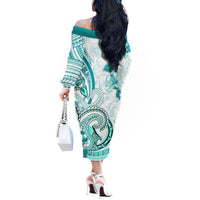 Polynesia Paisley Off The Shoulder Long Sleeve Dress Mix Teal Polynesian Pattern LT05 - Polynesian Pride