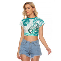 Polynesia Paisley Raglan Cropped T Shirt Mix Teal Polynesian Pattern LT05 Female Teal - Polynesian Pride