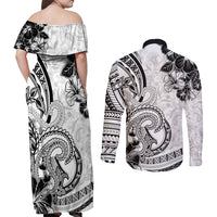 Polynesia Paisley Couples Matching Off Shoulder Maxi Dress and Long Sleeve Button Shirt Mix White Polynesian Pattern LT05 - Polynesian Pride