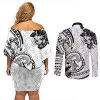 Polynesia Paisley Couples Matching Off Shoulder Short Dress and Long Sleeve Button Shirt Mix White Polynesian Pattern LT05 - Polynesian Pride