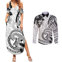 Polynesia Paisley Couples Matching Summer Maxi Dress and Long Sleeve Button Shirt Mix White Polynesian Pattern LT05 White - Polynesian Pride