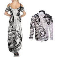 Polynesia Paisley Couples Matching Summer Maxi Dress and Long Sleeve Button Shirt Mix White Polynesian Pattern LT05 - Polynesian Pride