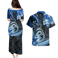 Polynesia Paisley Couples Matching Puletasi and Hawaiian Shirt Mix Blue Polynesian Pattern LT05 - Polynesian Pride