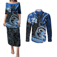 Polynesia Paisley Couples Matching Puletasi and Long Sleeve Button Shirt Mix Blue Polynesian Pattern LT05 Blue - Polynesian Pride