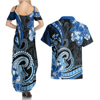 Polynesia Paisley Couples Matching Summer Maxi Dress and Hawaiian Shirt Mix Blue Polynesian Pattern LT05 - Polynesian Pride