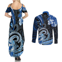 Polynesia Paisley Couples Matching Summer Maxi Dress and Long Sleeve Button Shirt Mix Blue Polynesian Pattern LT05 - Polynesian Pride