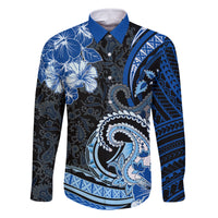 Polynesia Paisley Family Matching Off Shoulder Long Sleeve Dress and Hawaiian Shirt Mix Blue Polynesian Pattern LT05 Dad's Shirt - Long Sleeve Blue - Polynesian Pride