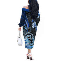 Polynesia Paisley Off The Shoulder Long Sleeve Dress Mix Blue Polynesian Pattern LT05 - Polynesian Pride