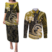 Polynesia Paisley Couples Matching Puletasi and Long Sleeve Button Shirt Mix Gold Polynesian Pattern LT05 Gold - Polynesian Pride