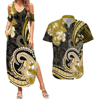 Polynesia Paisley Couples Matching Summer Maxi Dress and Hawaiian Shirt Mix Gold Polynesian Pattern LT05 Gold - Polynesian Pride