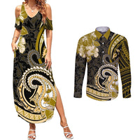 Polynesia Paisley Couples Matching Summer Maxi Dress and Long Sleeve Button Shirt Mix Gold Polynesian Pattern LT05 Gold - Polynesian Pride
