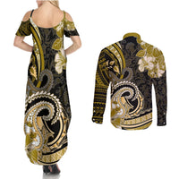 Polynesia Paisley Couples Matching Summer Maxi Dress and Long Sleeve Button Shirt Mix Gold Polynesian Pattern LT05 - Polynesian Pride