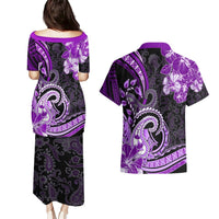 Polynesia Paisley Couples Matching Puletasi and Hawaiian Shirt Mix Purple Polynesian Pattern LT05 - Polynesian Pride